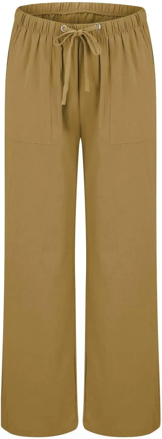 Petite Linen Pants for Women Summer Palazzo Wide Leg Linen Pant Loose Flowy Trousers