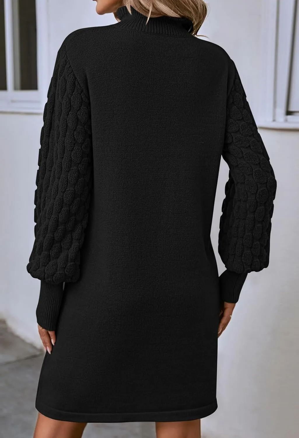 Pink Queen Women's Long Sleeve Sweater Mini Dress Casual Loose Mock Neck Empire Waist Cocktail Party Knit Short Dresses