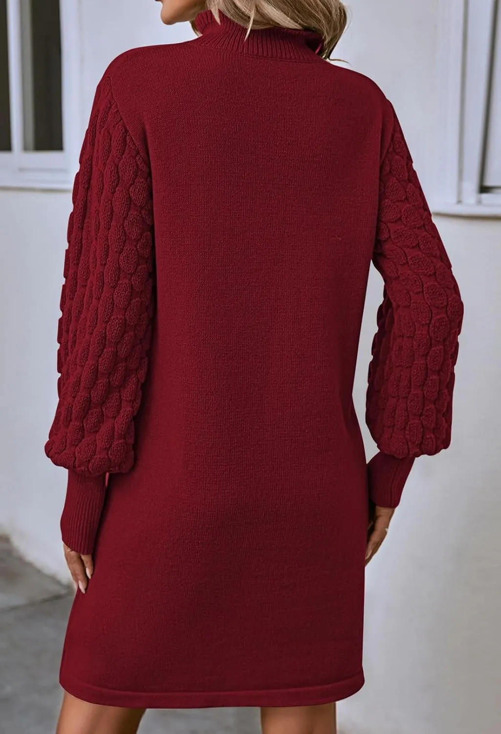 Pink Queen Women's Long Sleeve Sweater Mini Dress Casual Loose Mock Neck Empire Waist Cocktail Party Knit Short Dresses