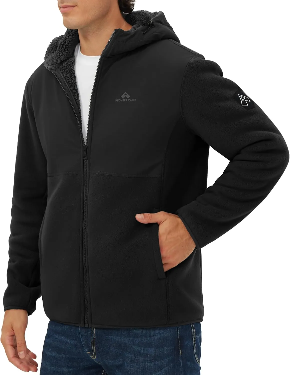 Pioneer Camp Men's Polar Fleece Jacket Sherpa Lined Warm Full Zip Up Hoodie Heavyweight Winter Jacket with Hood Outerwear
