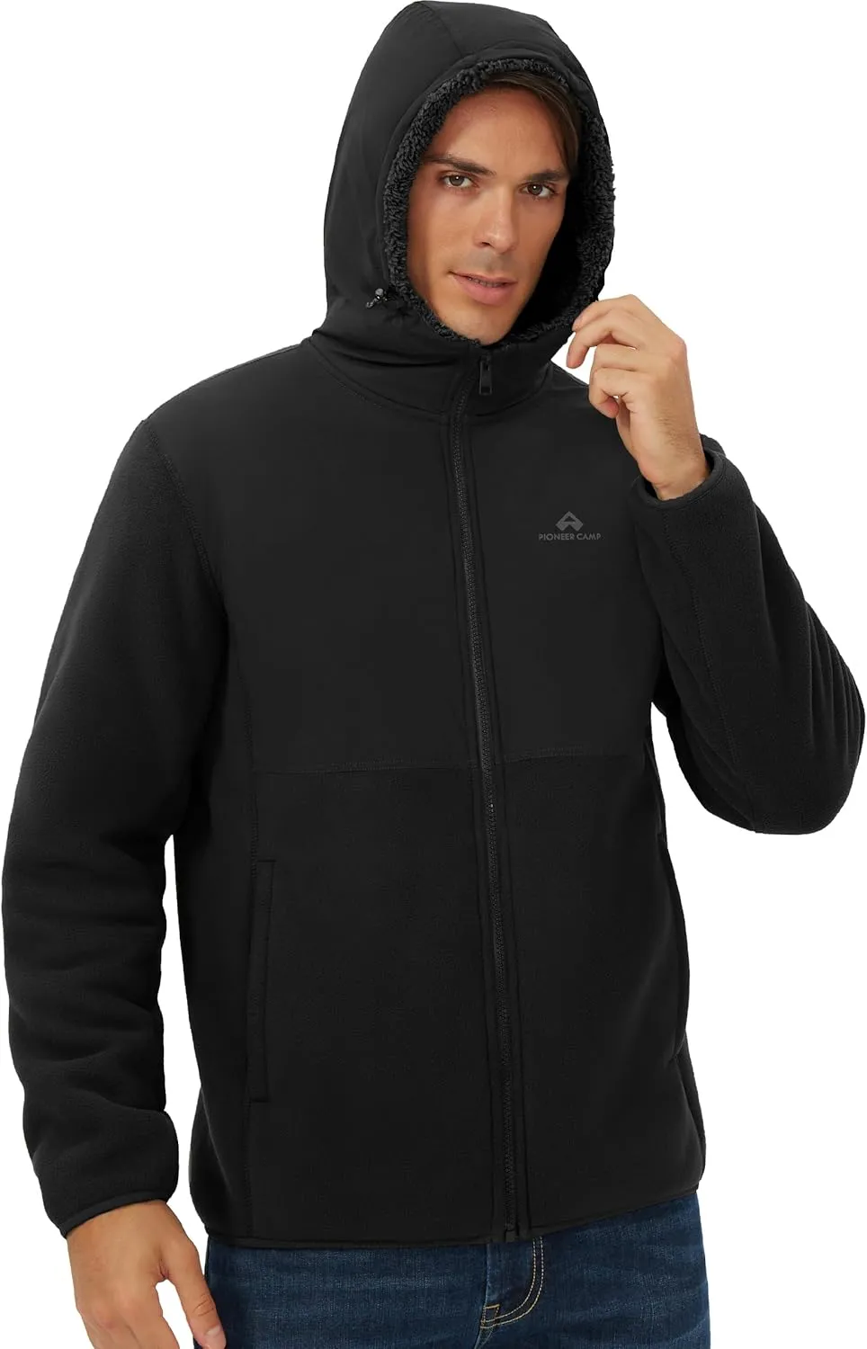 Pioneer Camp Men's Polar Fleece Jacket Sherpa Lined Warm Full Zip Up Hoodie Heavyweight Winter Jacket with Hood Outerwear