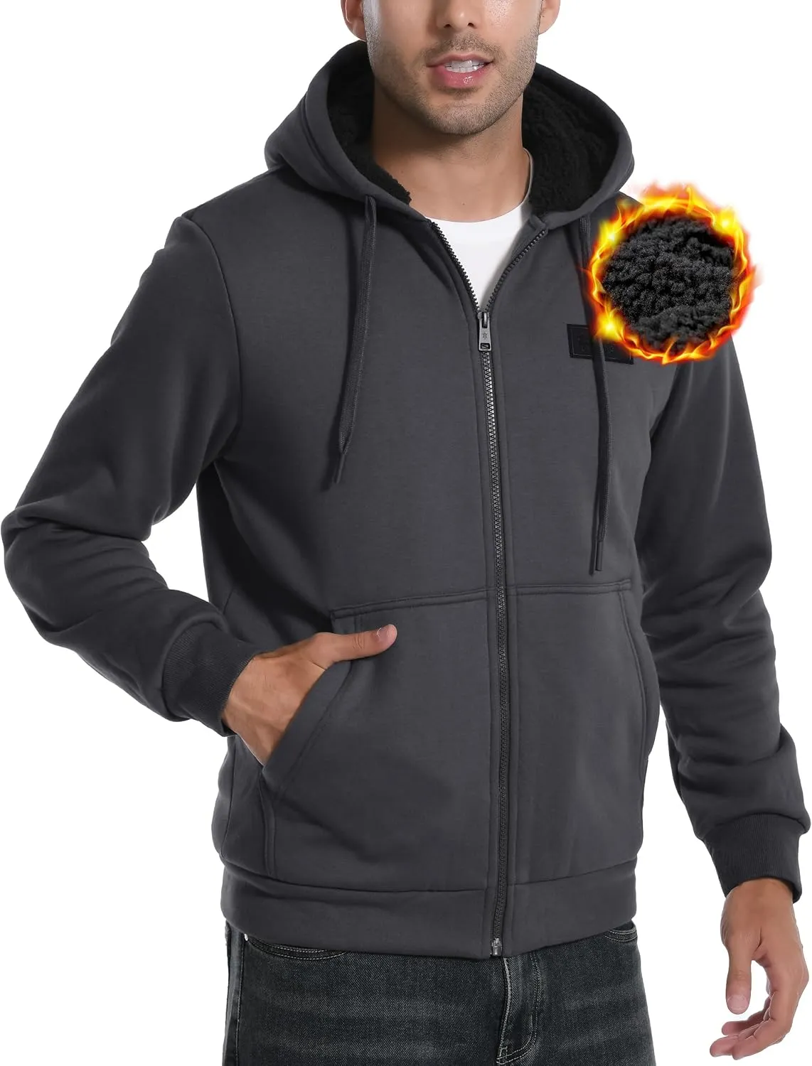 Pioneer Camp Men's Sherpa Lined Hoodie Full Zip Up Heavyweight Hooded Jacket Sweatshirt Fleece Fall Winter Coat with Pocket