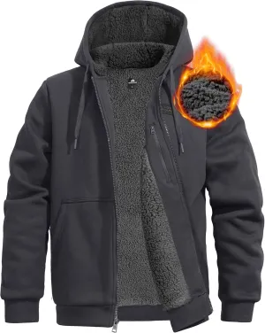 Pioneer Camp Men's Sherpa Lined Hoodie Full Zip Up Heavyweight Hooded Jacket Sweatshirt Fleece Fall Winter Coat with Pocket