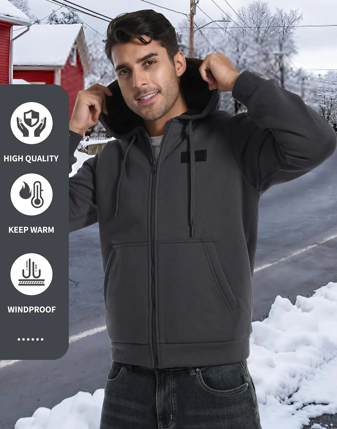 Pioneer Camp Men's Sherpa Lined Hoodie Full Zip Up Heavyweight Hooded Jacket Sweatshirt Fleece Fall Winter Coat with Pocket