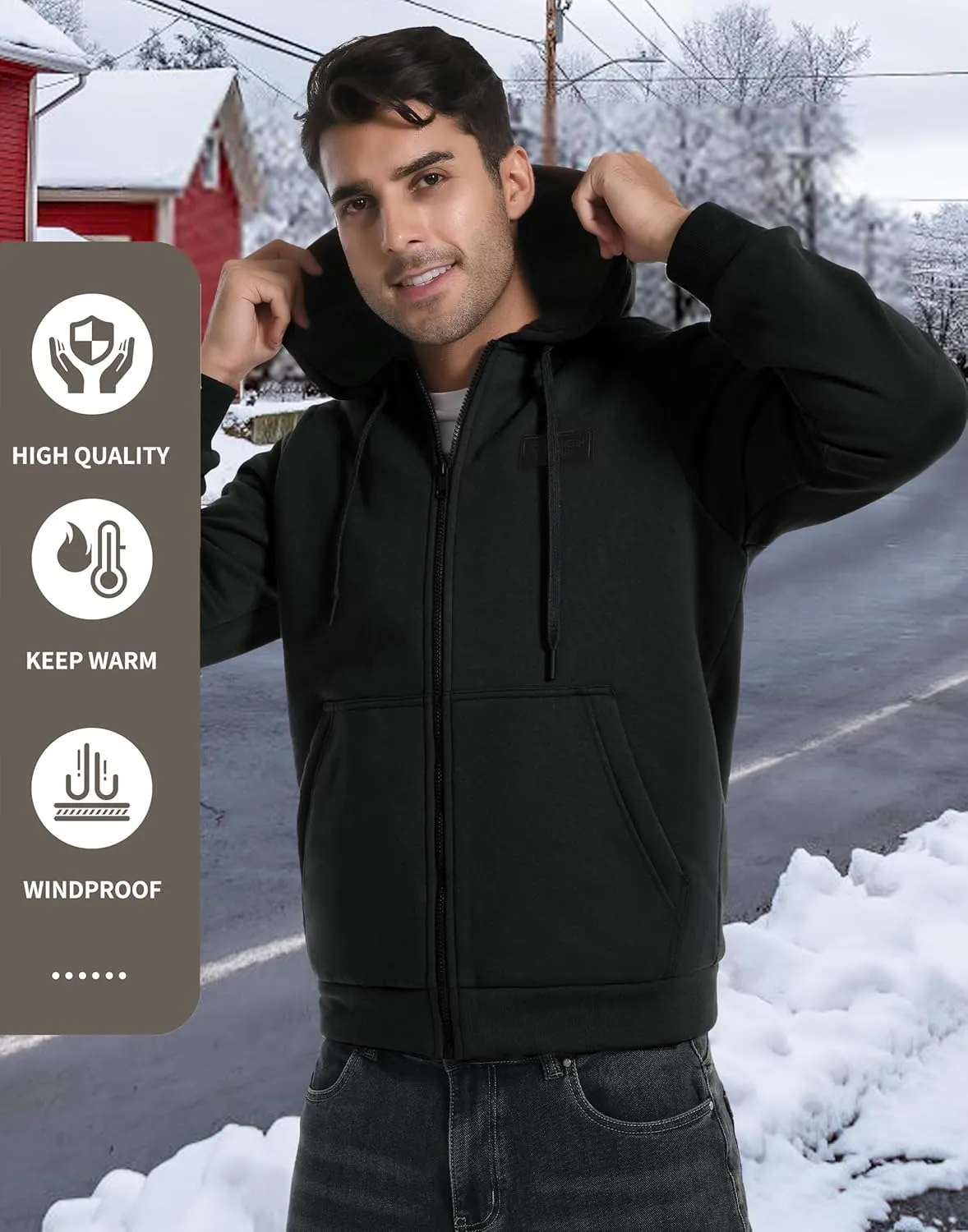 Pioneer Camp Men's Sherpa Lined Hoodie Full Zip Up Heavyweight Hooded Jacket Sweatshirt Fleece Fall Winter Coat with Pocket