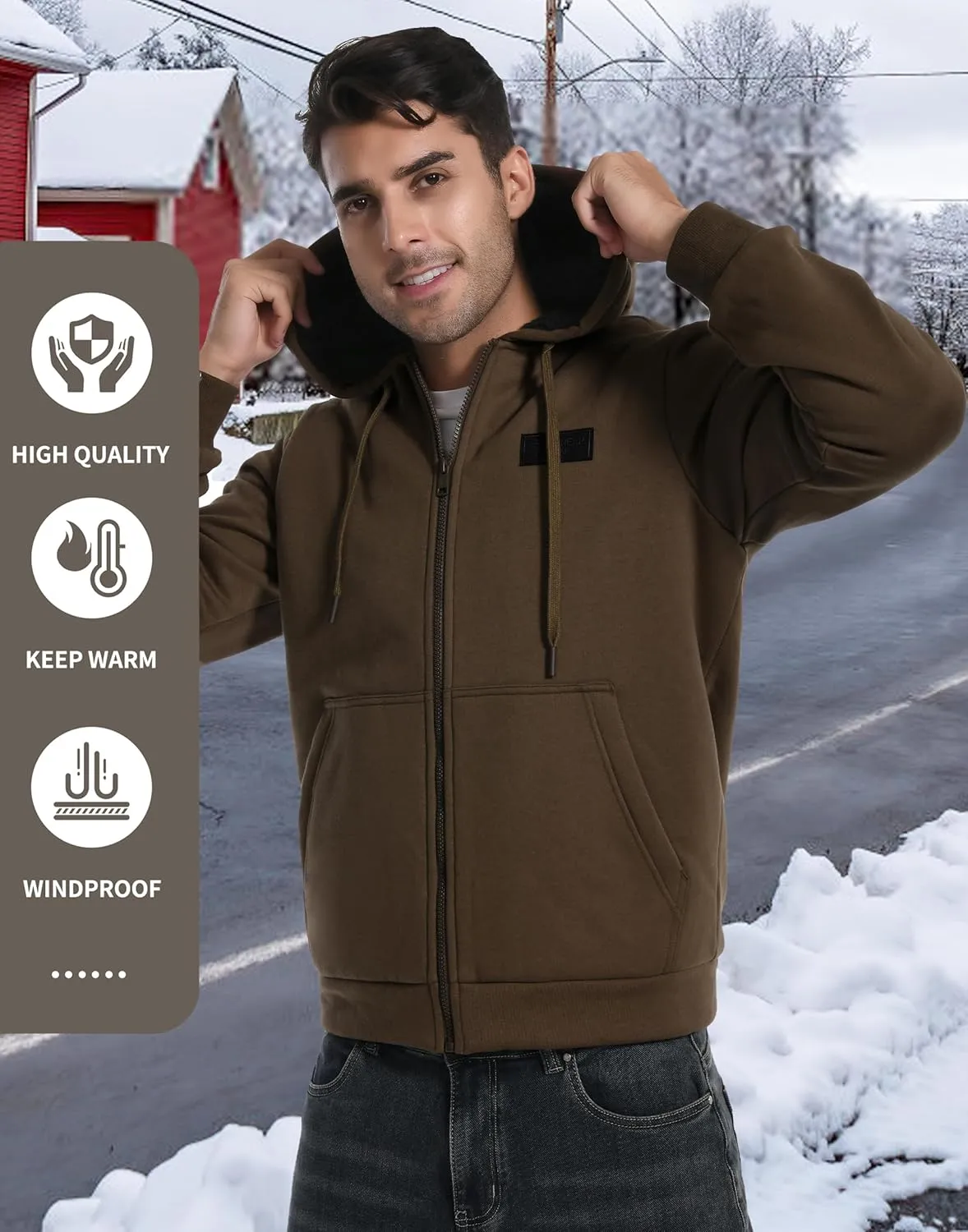 Pioneer Camp Men's Sherpa Lined Hoodie Full Zip Up Heavyweight Hooded Jacket Sweatshirt Fleece Fall Winter Coat with Pocket