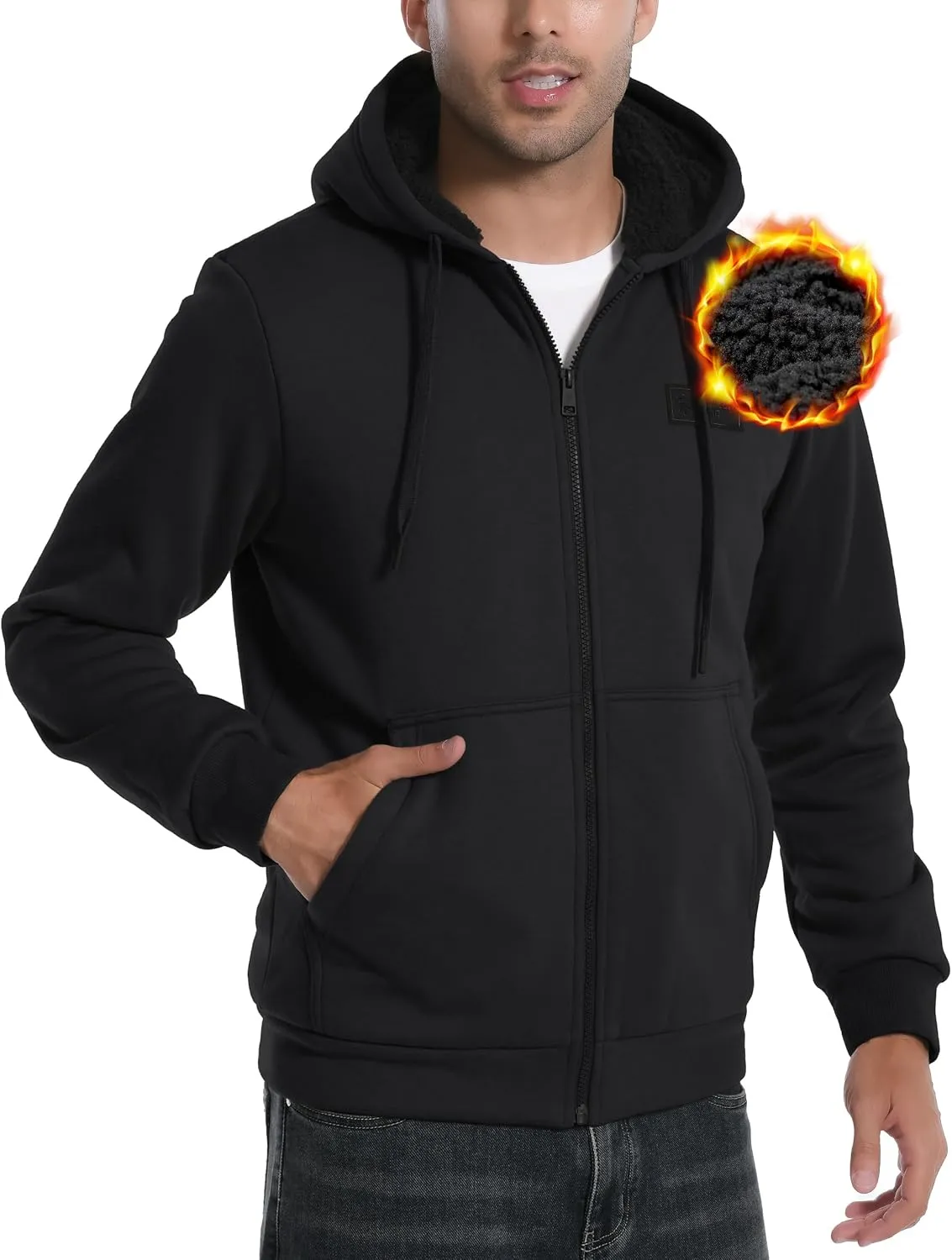 Pioneer Camp Men's Sherpa Lined Hoodie Full Zip Up Heavyweight Hooded Jacket Sweatshirt Fleece Fall Winter Coat with Pocket