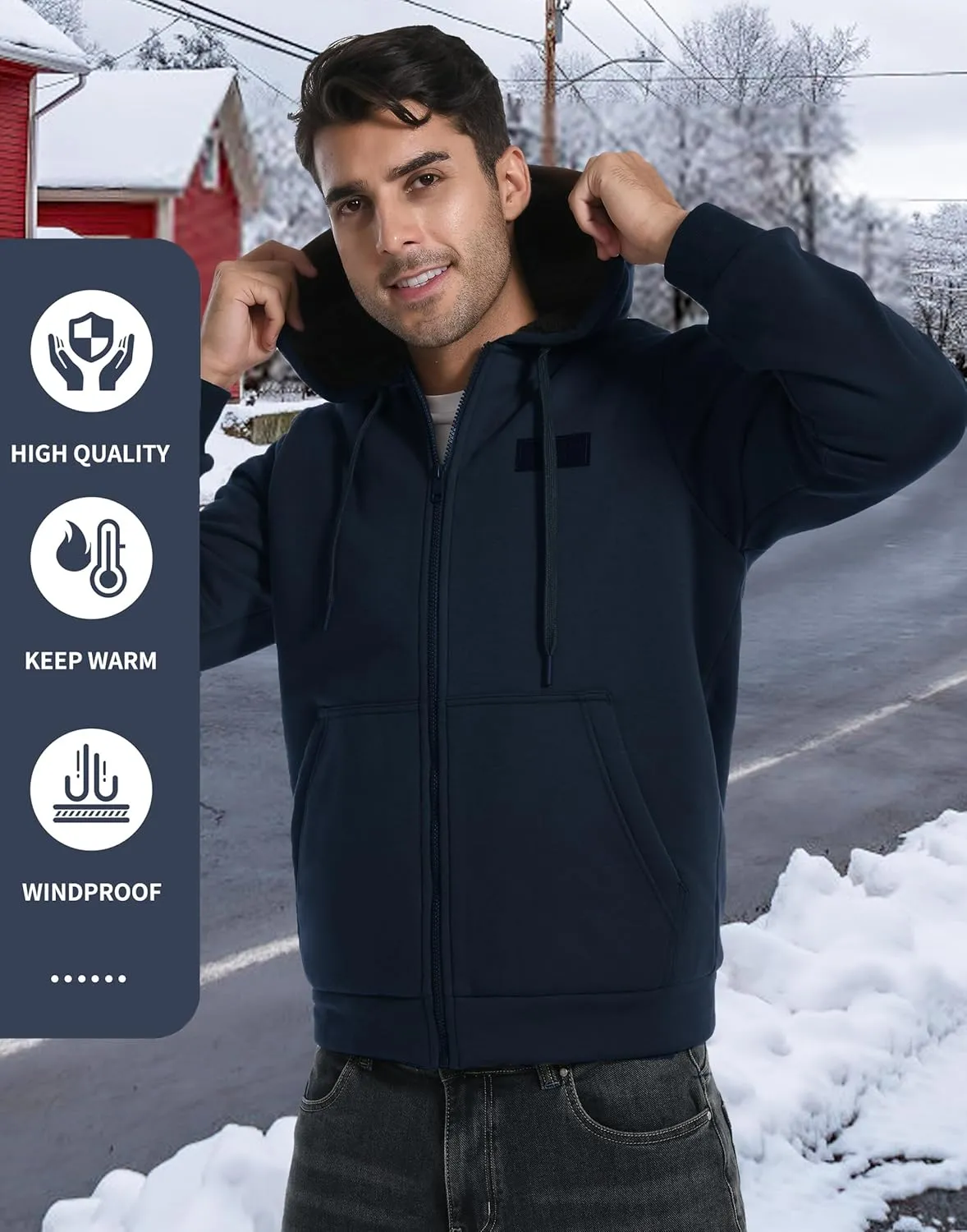 Pioneer Camp Men's Sherpa Lined Hoodie Full Zip Up Heavyweight Hooded Jacket Sweatshirt Fleece Fall Winter Coat with Pocket