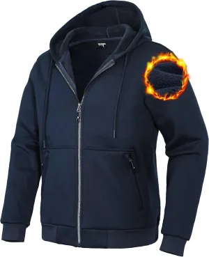 Pioneer Camp Zip Up Hoodie Men Fleece Lined with Zipper Pocket Heavyweight Hooded Sweatshirt Loose Fit Winter Active Jacket
