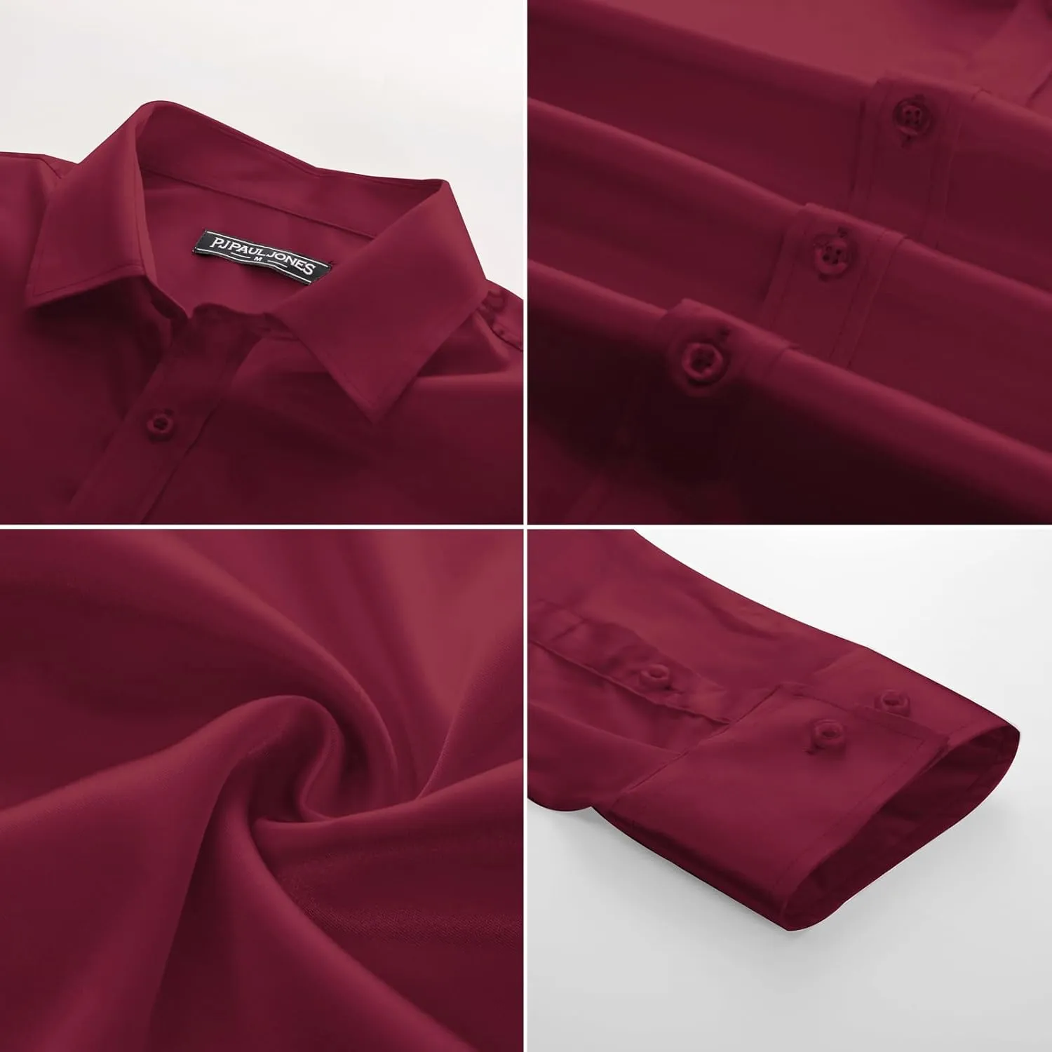 PJ PAUL JONES Men's Shiny Satin Dress Shirts Long Sleeve Button Down Silk Shirt with Bow Tie