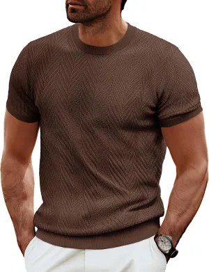 PJ PAUL JONES Men's Short Sleeve Knit T-Shirts Casual Crewneck Solid Texture Knit Shirt