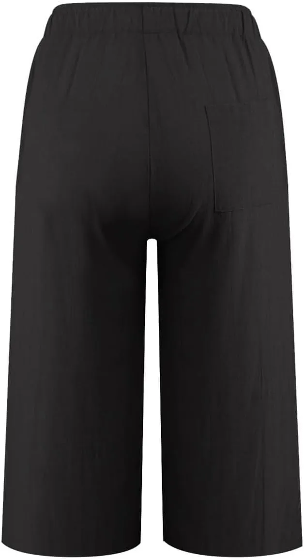 Plus Size Linen Cropped Capris for Women Drawstring Casual Cropped Trouser Leggings Summer 2024 Straight Leg Lounge