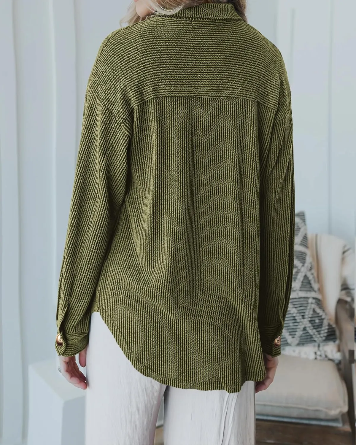 PRETTYGARDEN Women's Tops Casual Button Down Shirts Spring Fashion Long Sleeve Shacket Jacket Loose Texture Knit Blouses