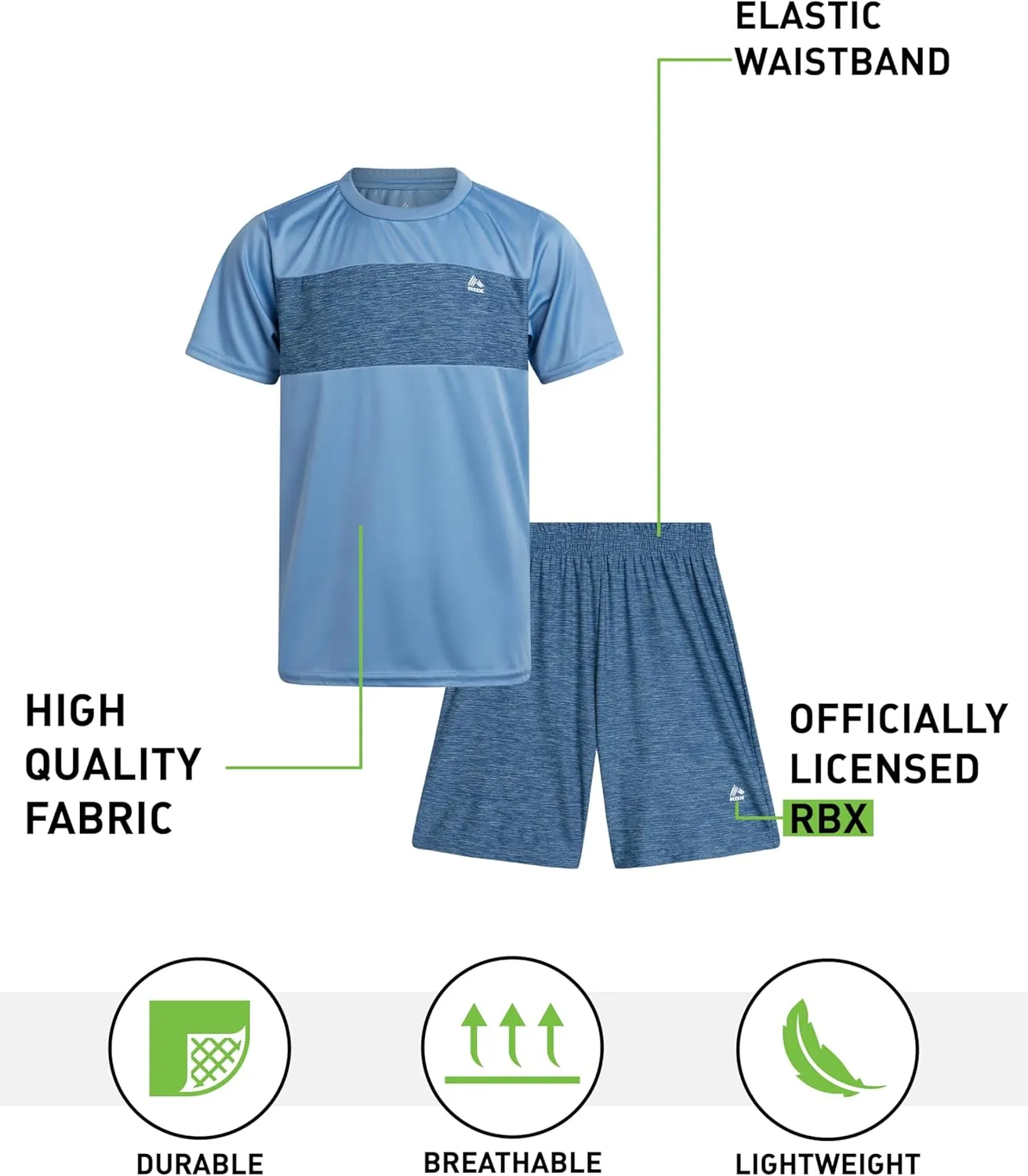 RBX Boys' Athletic Shorts Set - 2 Piece Performance Short Sleeve T-Shirt and Quick Dry Gym Shorts Set for Boys (Sizes: 8-12)