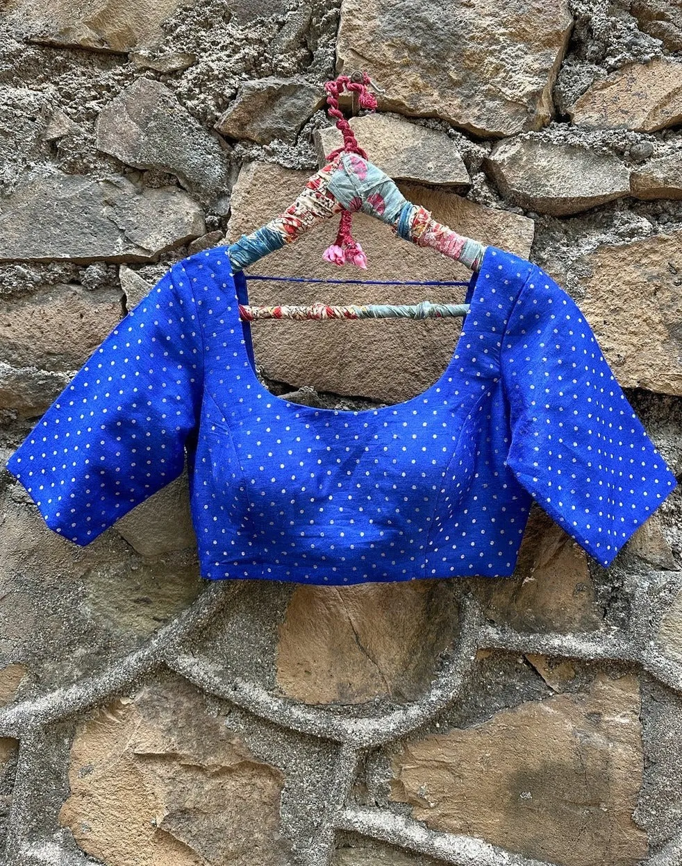 Readymade Royal Blue Benarasi Blouse With An Elegant U Neck