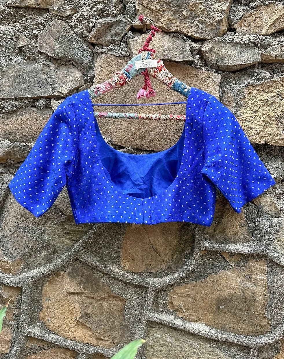 Readymade Royal Blue Benarasi Blouse With An Elegant U Neck