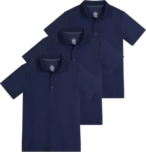 Real Essentials 3 Pack: Boy's Short Sleeve Polo Shirt - School Uniform Active Performance Golf (Ages 4-16)