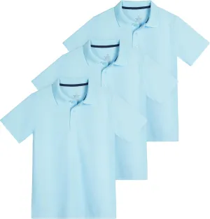 Real Essentials 3 Pack: Boy's Short Sleeve Polo Shirt - School Uniform Active Performance Golf (Ages 4-16)
