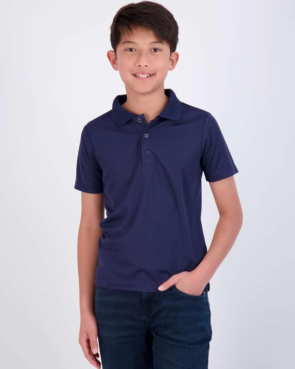 Real Essentials 3 Pack: Boy's Short Sleeve Polo Shirt - School Uniform Active Performance Golf (Ages 4-16)