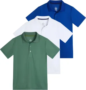 Real Essentials 3 Pack: Boy's Short Sleeve Polo Shirt - School Uniform Active Performance Golf (Ages 4-16)