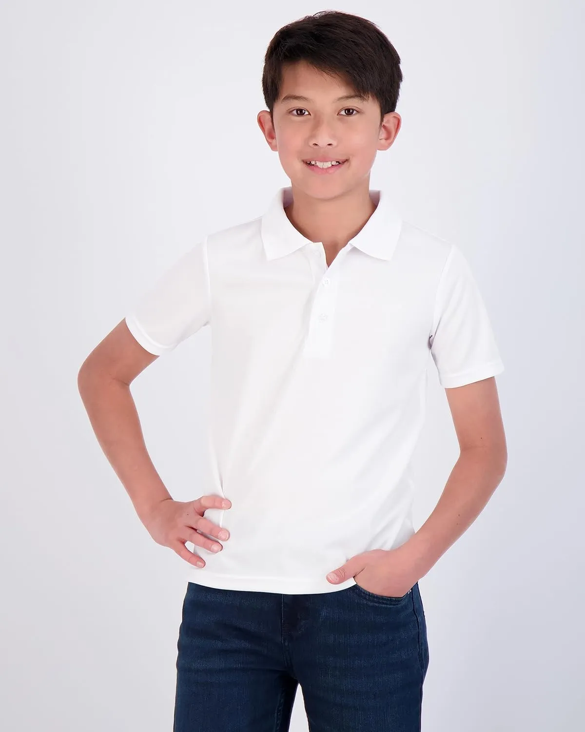 Real Essentials 3 Pack: Boy's Short Sleeve Polo Shirt - School Uniform Active Performance Golf (Ages 4-16)