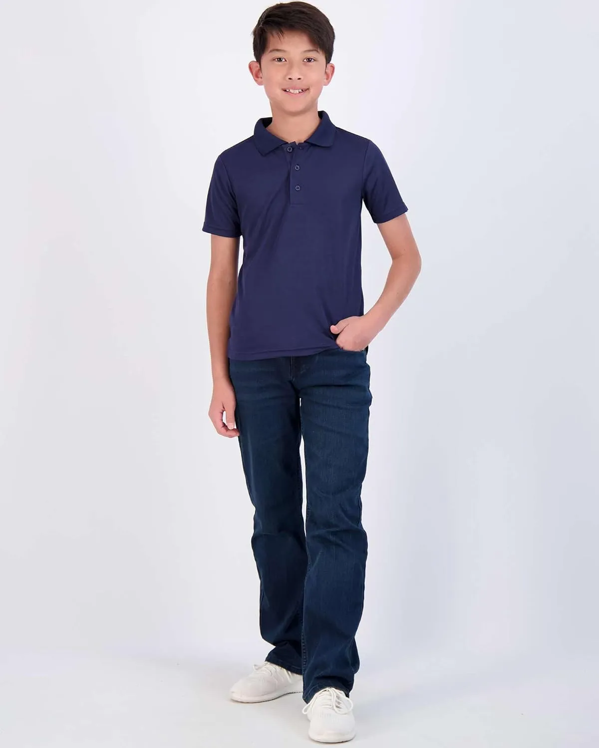 Real Essentials 3 Pack: Boy's Short Sleeve Polo Shirt - School Uniform Active Performance Golf (Ages 4-16)