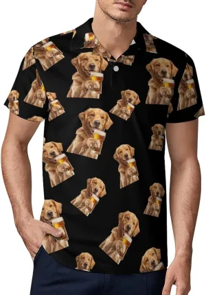 Retriever Dog Beer Men's Polo Shirt Short Sleeve Casual Athletic Quick Dry Golf T-Shirts