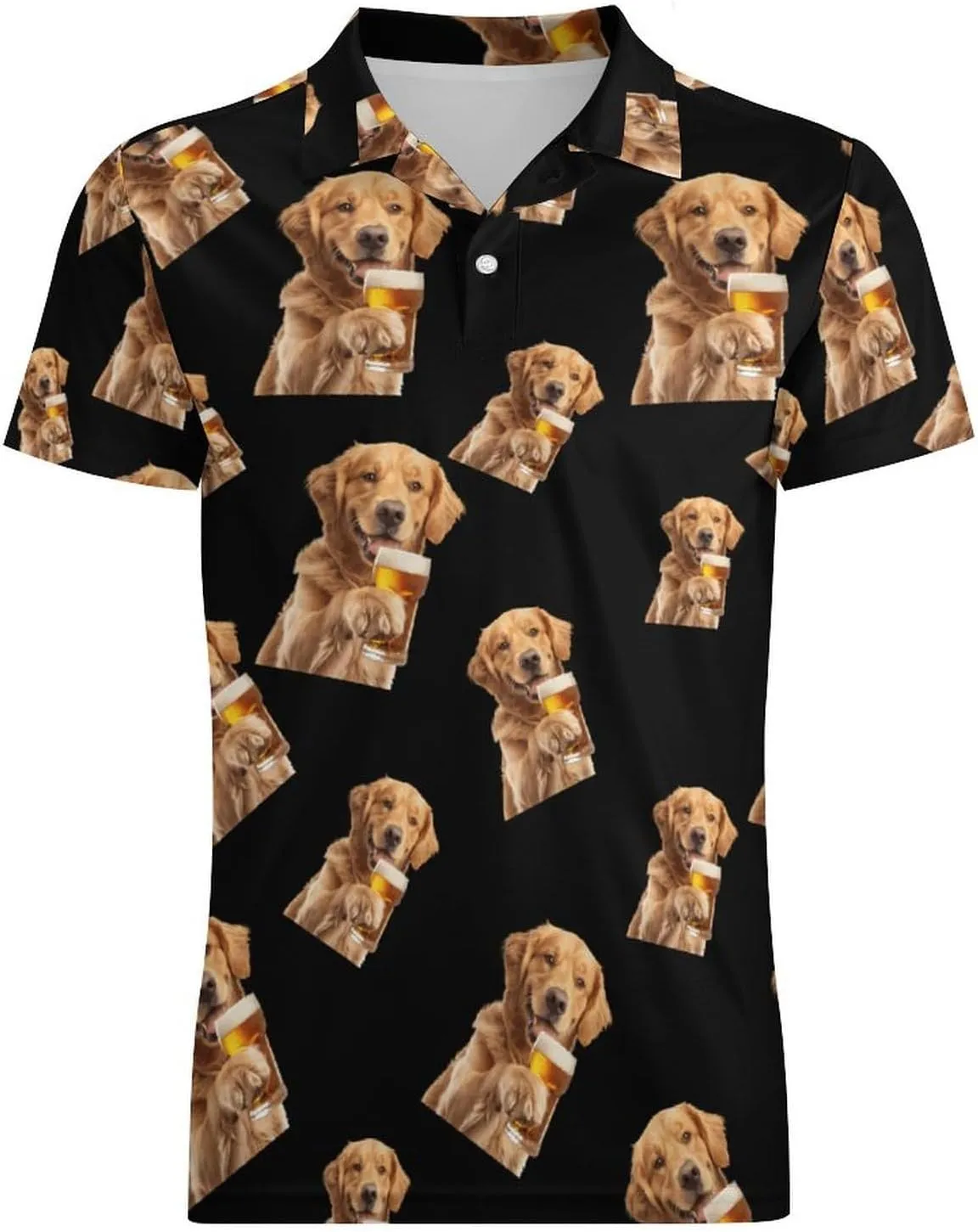 Retriever Dog Beer Men's Polo Shirt Short Sleeve Casual Athletic Quick Dry Golf T-Shirts