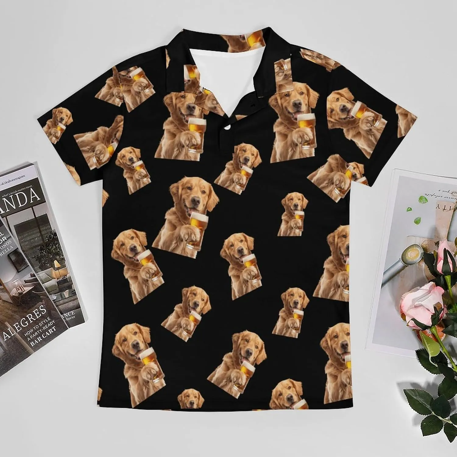 Retriever Dog Beer Men's Polo Shirt Short Sleeve Casual Athletic Quick Dry Golf T-Shirts