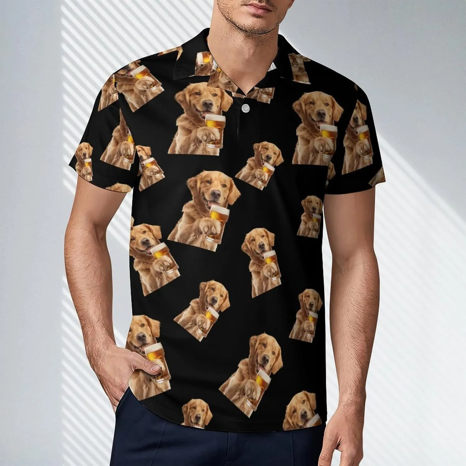 Retriever Dog Beer Men's Polo Shirt Short Sleeve Casual Athletic Quick Dry Golf T-Shirts