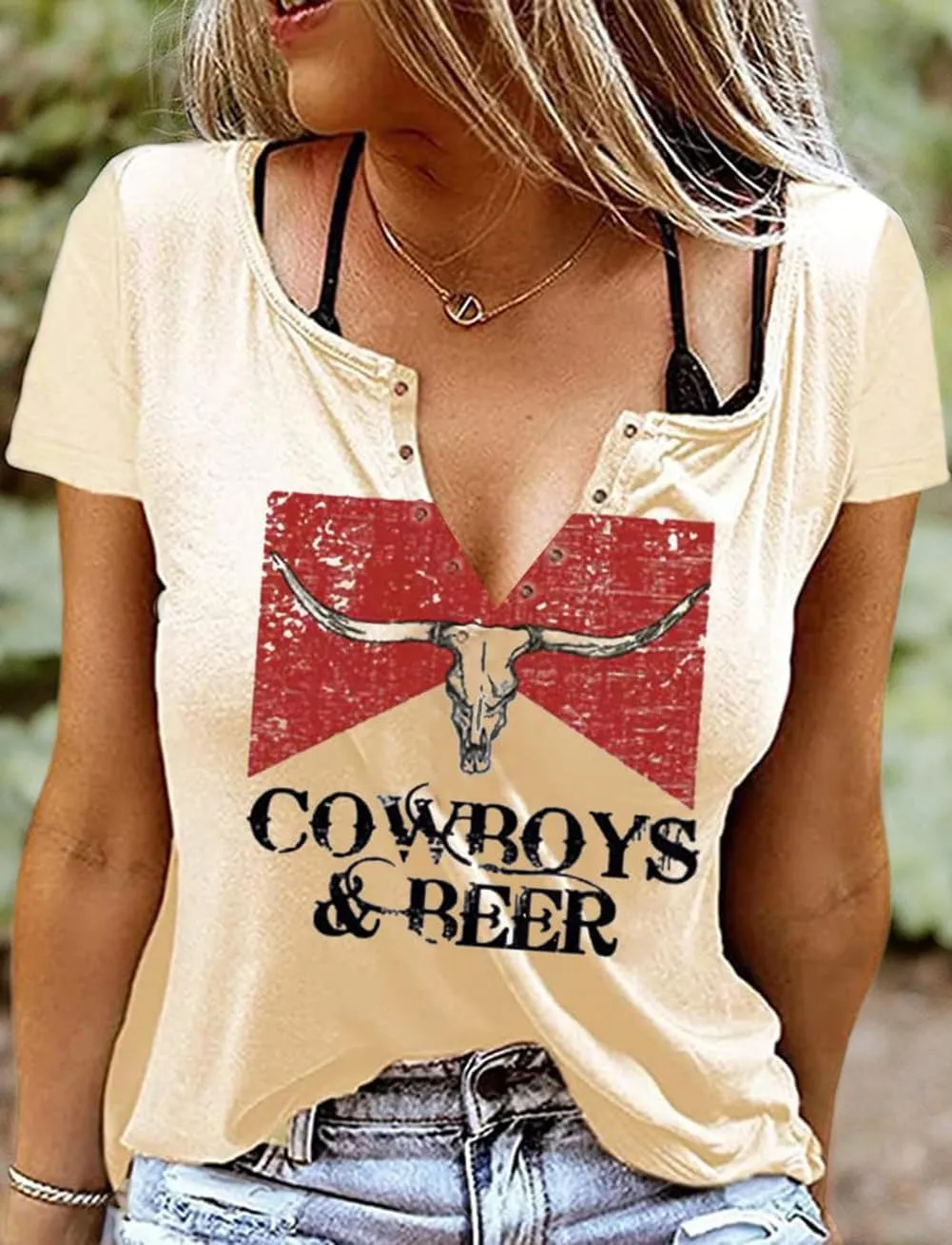 Retro Western Cowboy Shirt Women Country Music Cute Cattle Skull Graphic Concert Outfit Tops