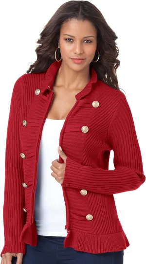 Roaman's Women's Plus Size Military Cardigan Sweater