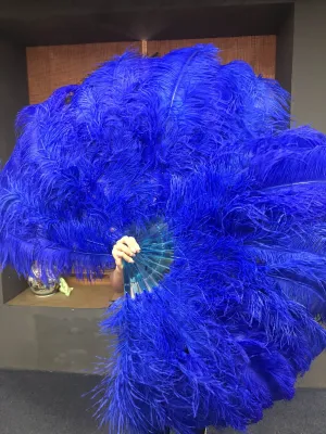 Royal blue intermediate 2 layers Ostrich Feather Fan 30"x 54"
