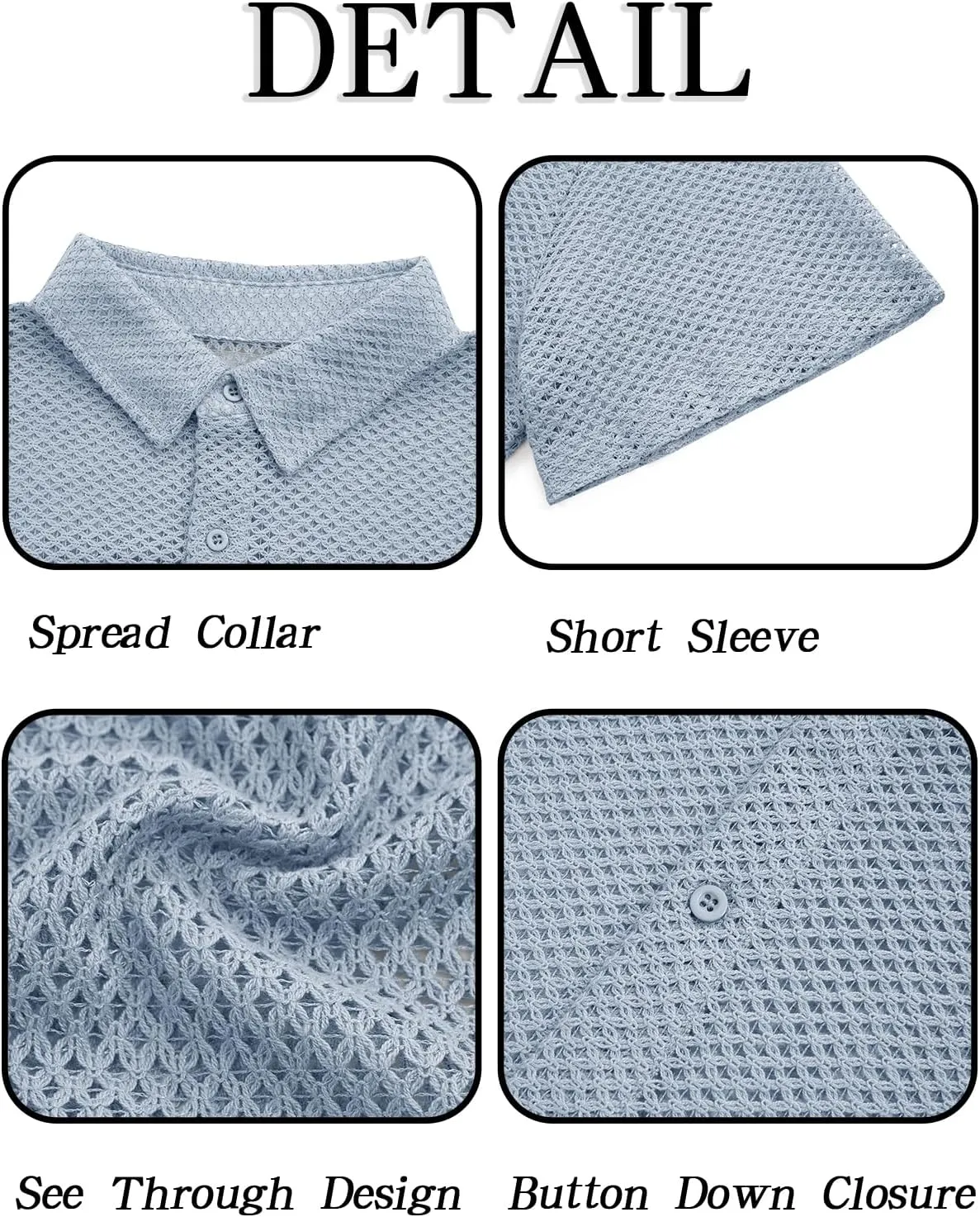 Runcati Mens Button Down Shirt Knit Crochet Hollow Out Short Sleeve Sweater Casual Summer Tops