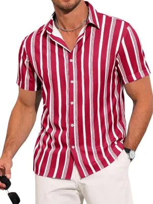 Runcati Mens Casual Striped Shirts Button Down Short Sleeve Summer Hawaiian Shirt Hippie Beach Vacation Tops