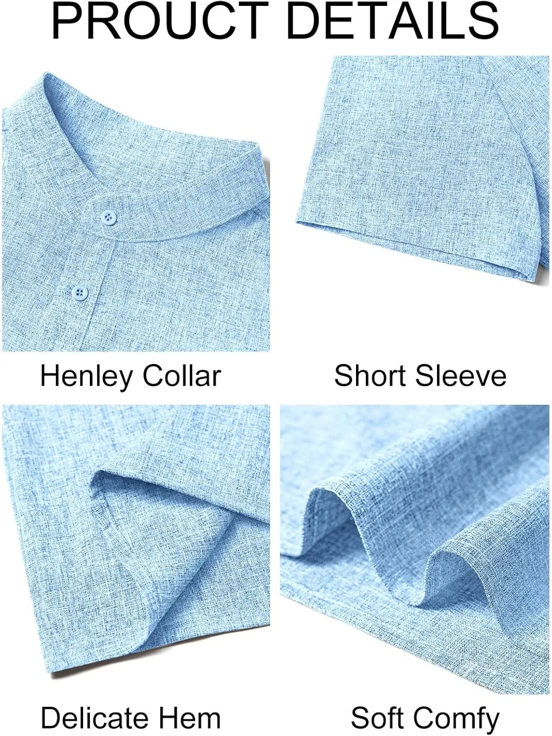 Runcati Mens Henley Shirts Short Sleeve Casual Linen Band Collar T-Shirt Summer Beach Vacation Tops