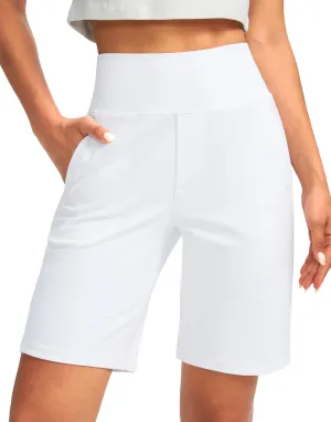 SANTINY Women's 9" High Waisted Bermuda Shorts with 4 Pockets Knee Length Long Shorts for Women Workout Athletic Casual