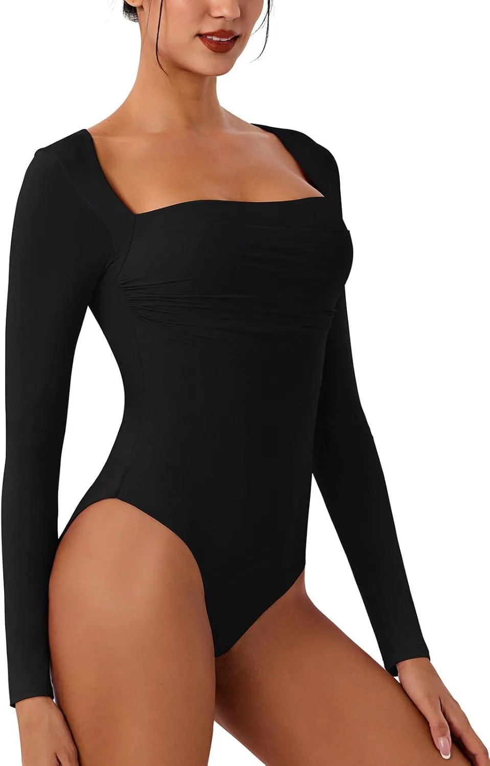 Sculpted Allure Long Sleeve Square Neck Bodysuit