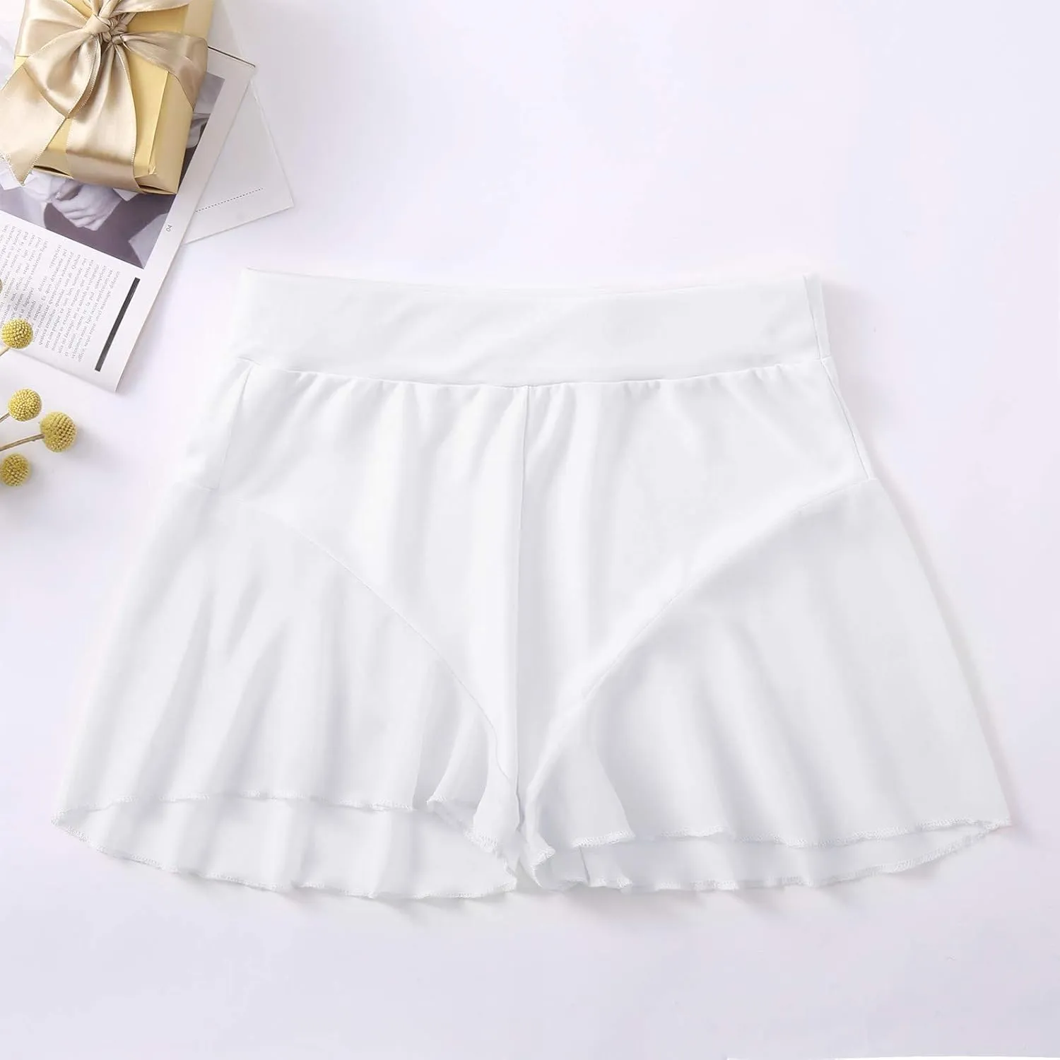 Sexy Mini High Waist Skorts Skirt for Women Ruffled Pole Dance Shorts Hot Pants Tight Shorts Sheer Mesh Flowy Lingerie