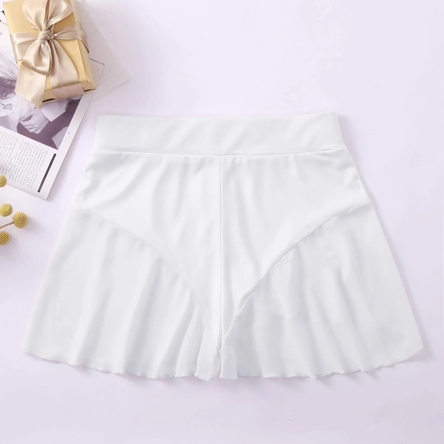Sexy Mini High Waist Skorts Skirt for Women Ruffled Pole Dance Shorts Hot Pants Tight Shorts Sheer Mesh Flowy Lingerie
