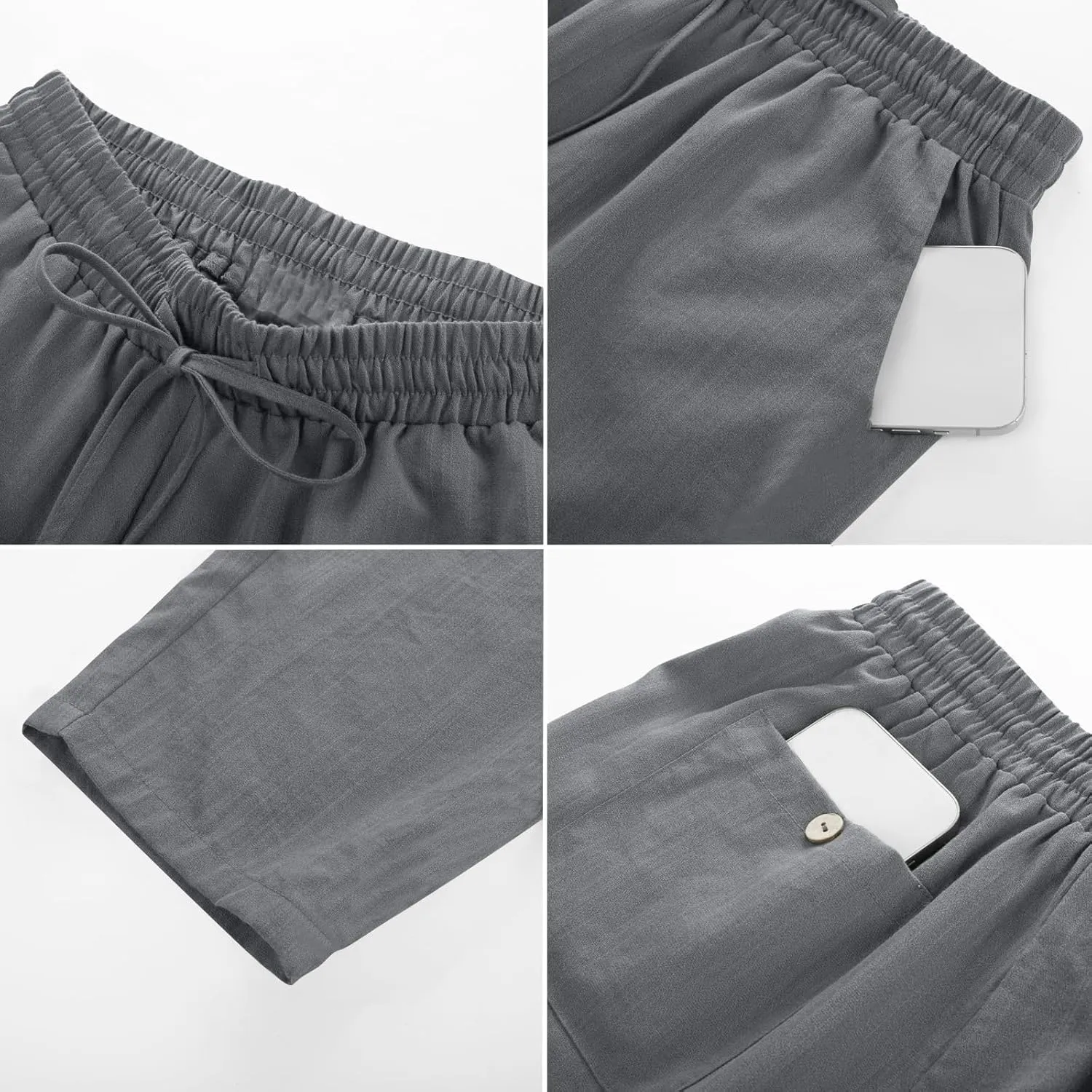 SGASY Women's Cotton Linen Straight Leg Pants Elastic Drawstring Casual Trousers with Pockets Summer Beach Lounge Trouser