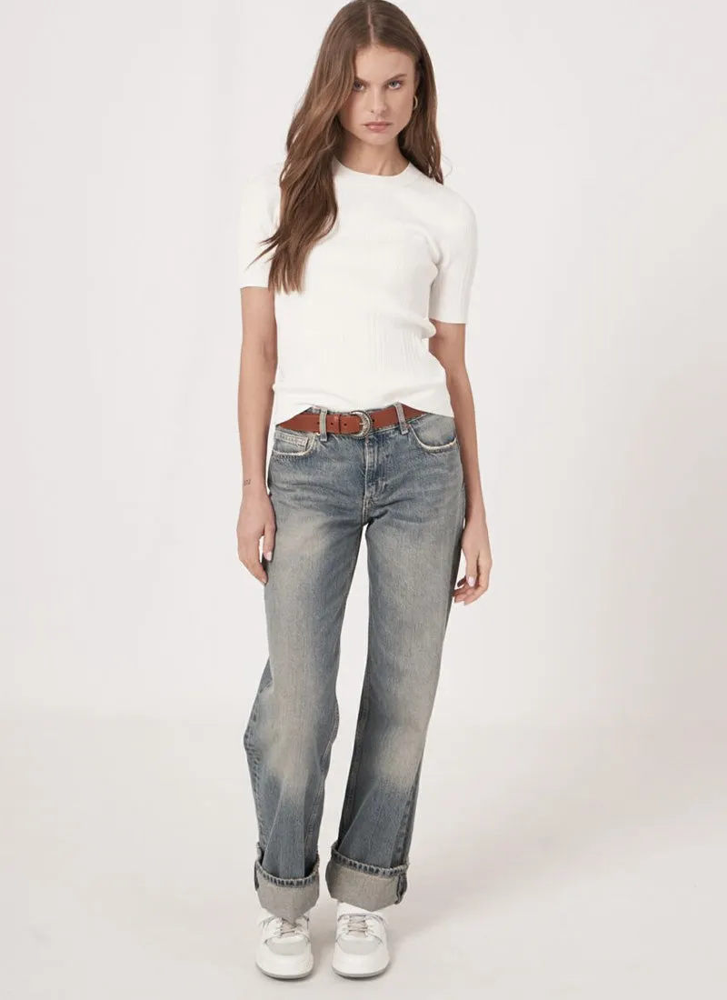 Short Sleeve Rib-Knit Top