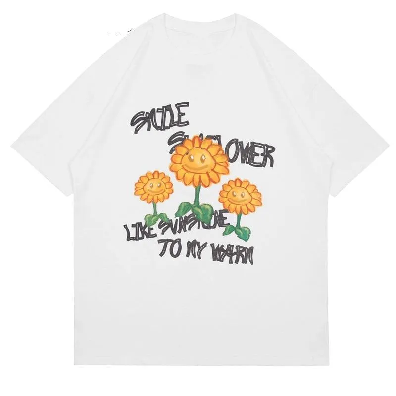 Smile Sunflowers Print T-shirts