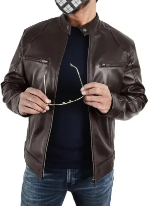 SpazeUp Vintage Motorcycle Sheepskin Leather Jackets for Men - Vintage Biker Leather Jacket Men Black Brown Red Blue