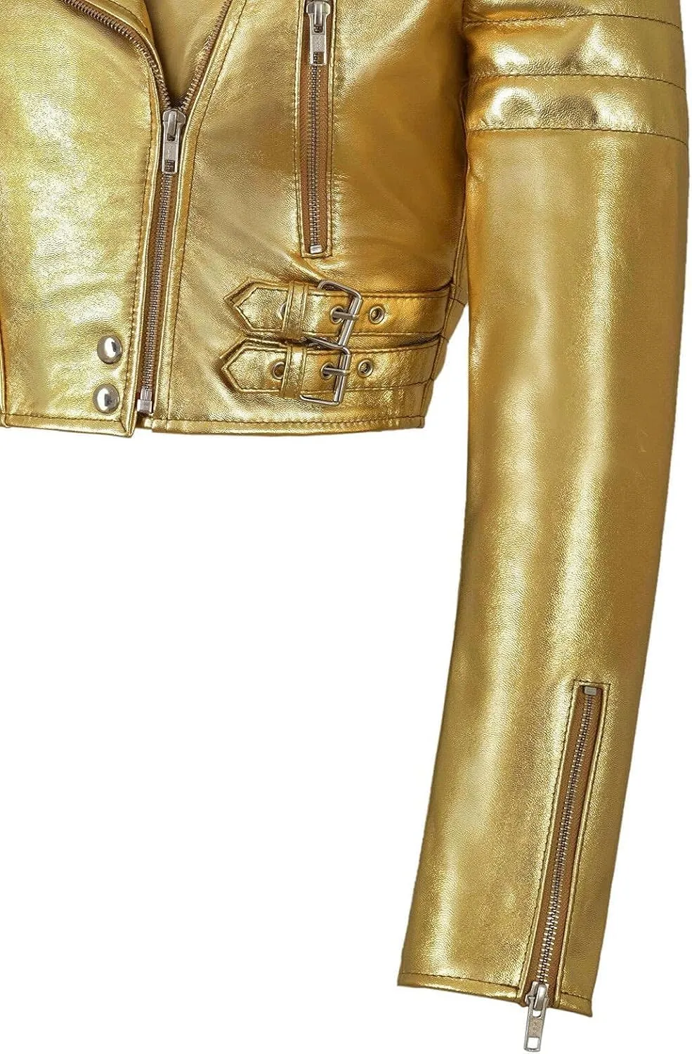 SpazeUp Women's Cropper Leather Brando Jacket Real Metallic Leather Short Body Ladies Biker Asymmetrical Leather Jacket