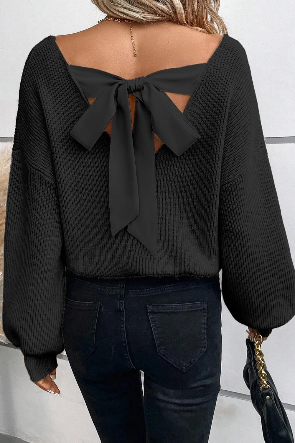 Spring Tops for Women 2025| Sexy, Deep V Neck, Bow, Backless, Long Sleeve, Oversized, Pullovers, Knit Sweater, S-XL
