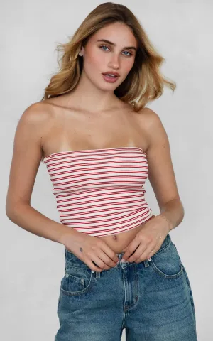 Striped Tube Top Red   White