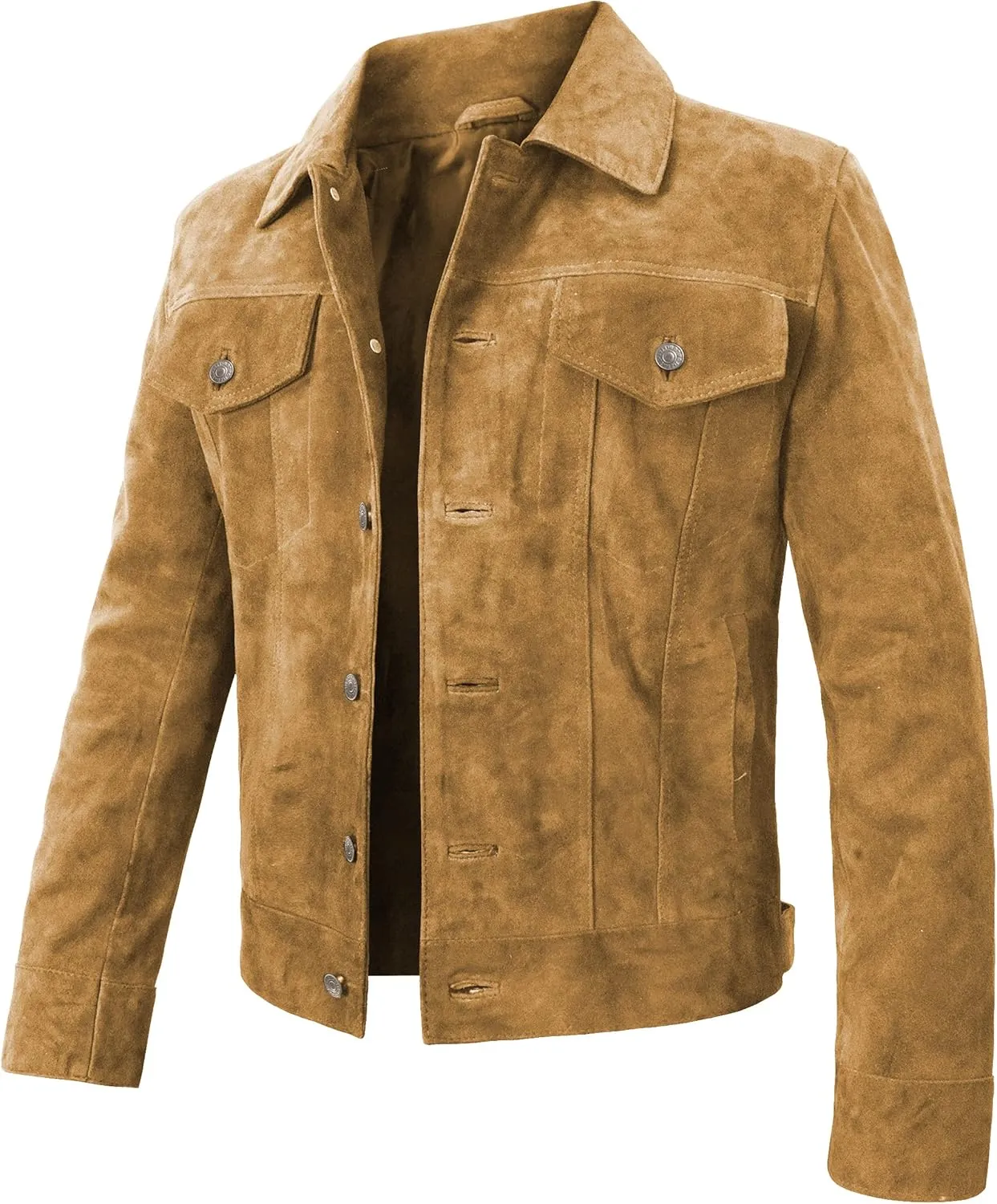 Suede Trucker Jacket Men - Mens Brown Western Style Cowboy Suede Leather Coat