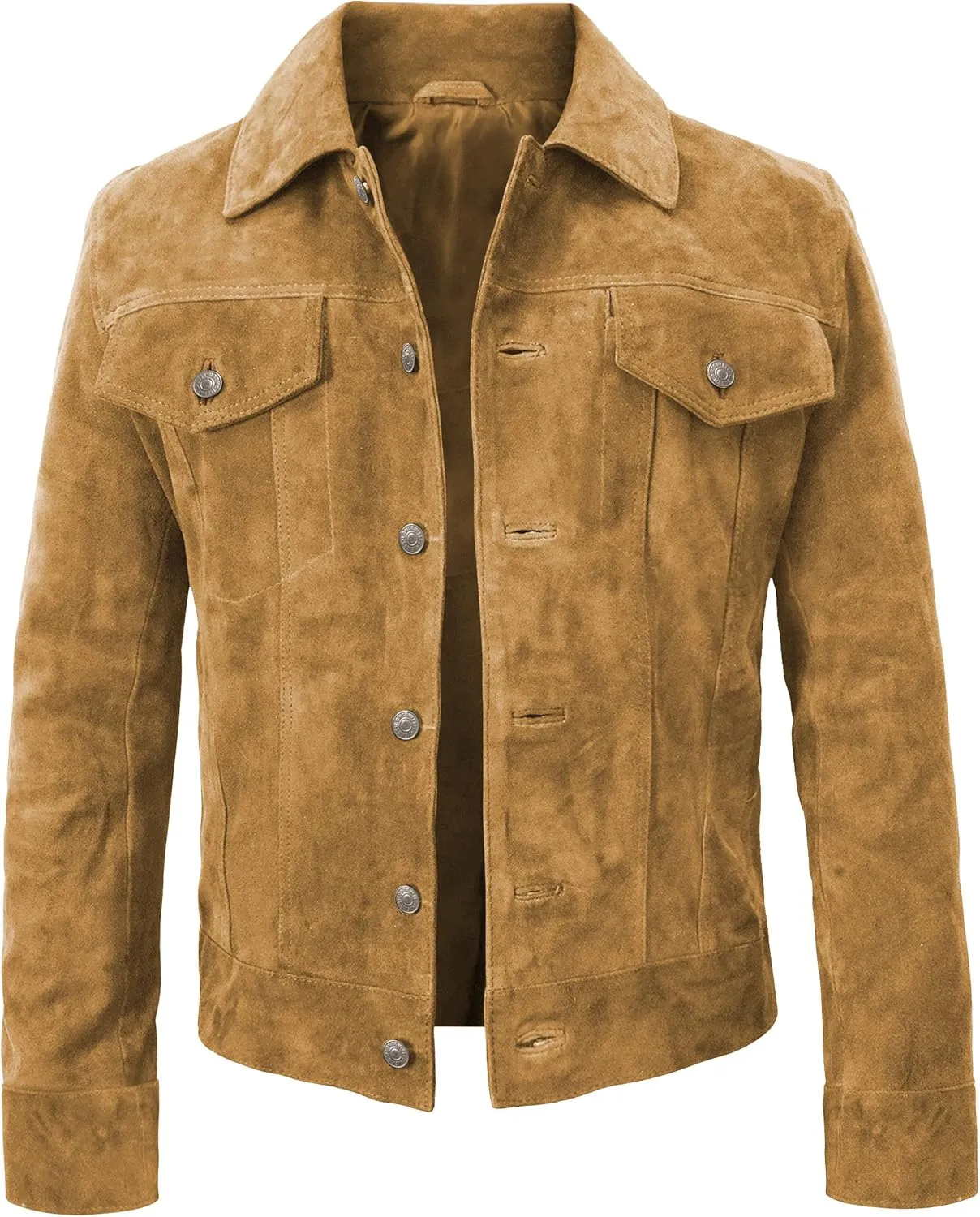 Suede Trucker Jacket Men - Mens Brown Western Style Cowboy Suede Leather Coat