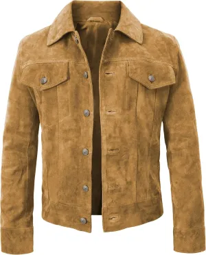 Suede Trucker Jacket Men - Mens Brown Western Style Cowboy Suede Leather Coat